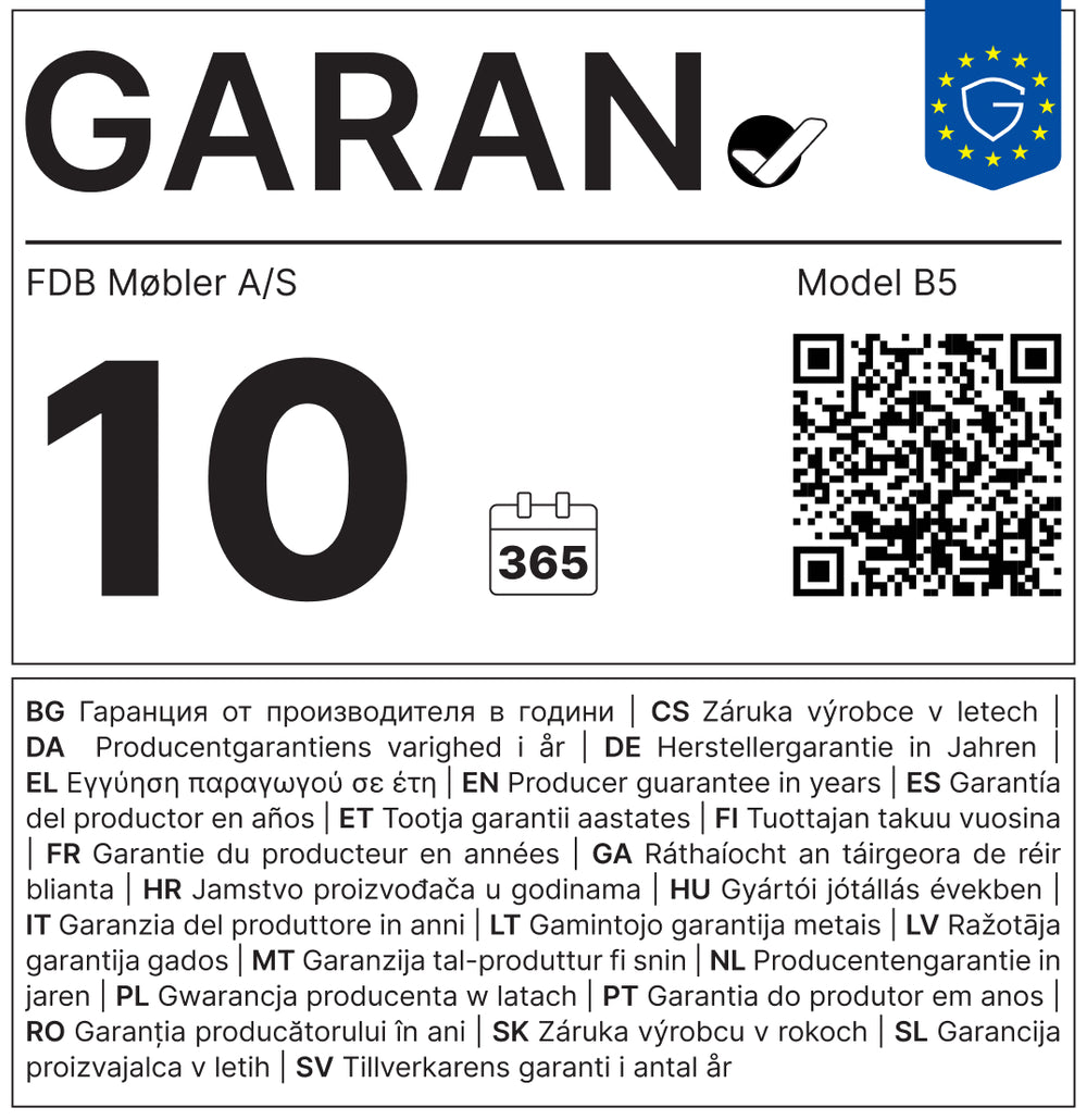 GARAN-mærke: FDB Møbler A/S giver 10 års producentgaranti på model B5.